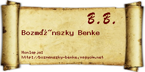Bozmánszky Benke névjegykártya